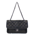 CHANEL Vintage Flap Caviar Leather Shoulder Bag Black