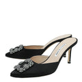 Manolo Blahnik Black Satin Hangisi Mules 38
