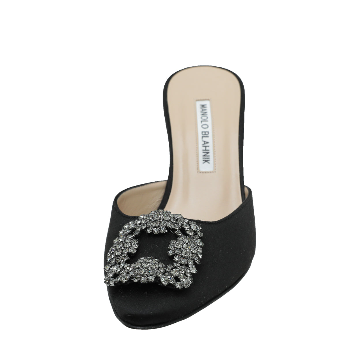 Manolo Blahnik Black Satin Hangisi Mules 38