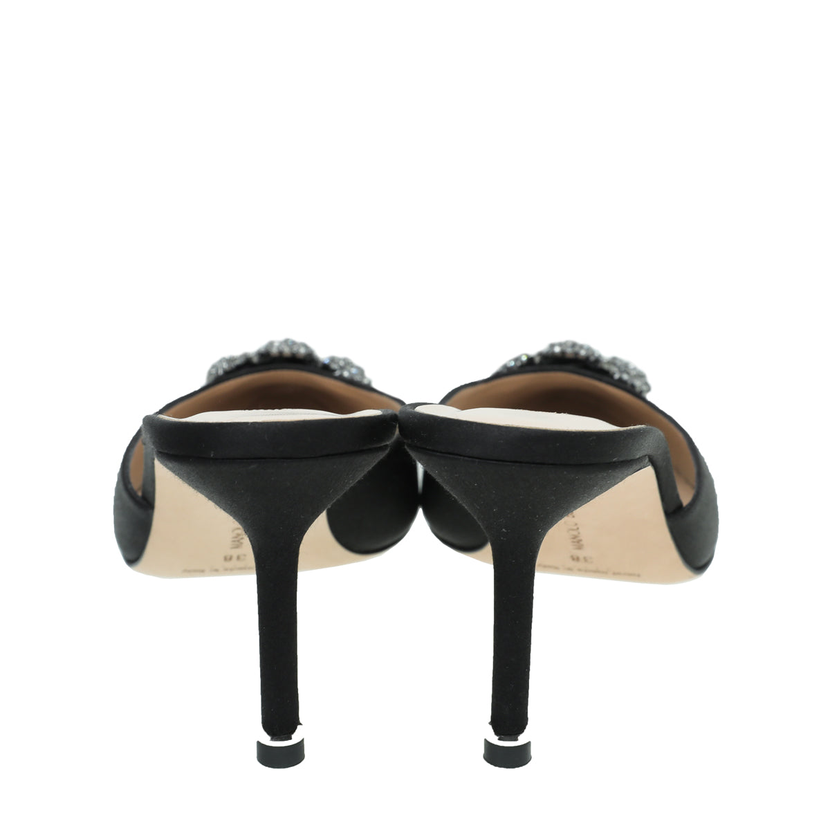Manolo Blahnik Black Satin Hangisi Mules 38
