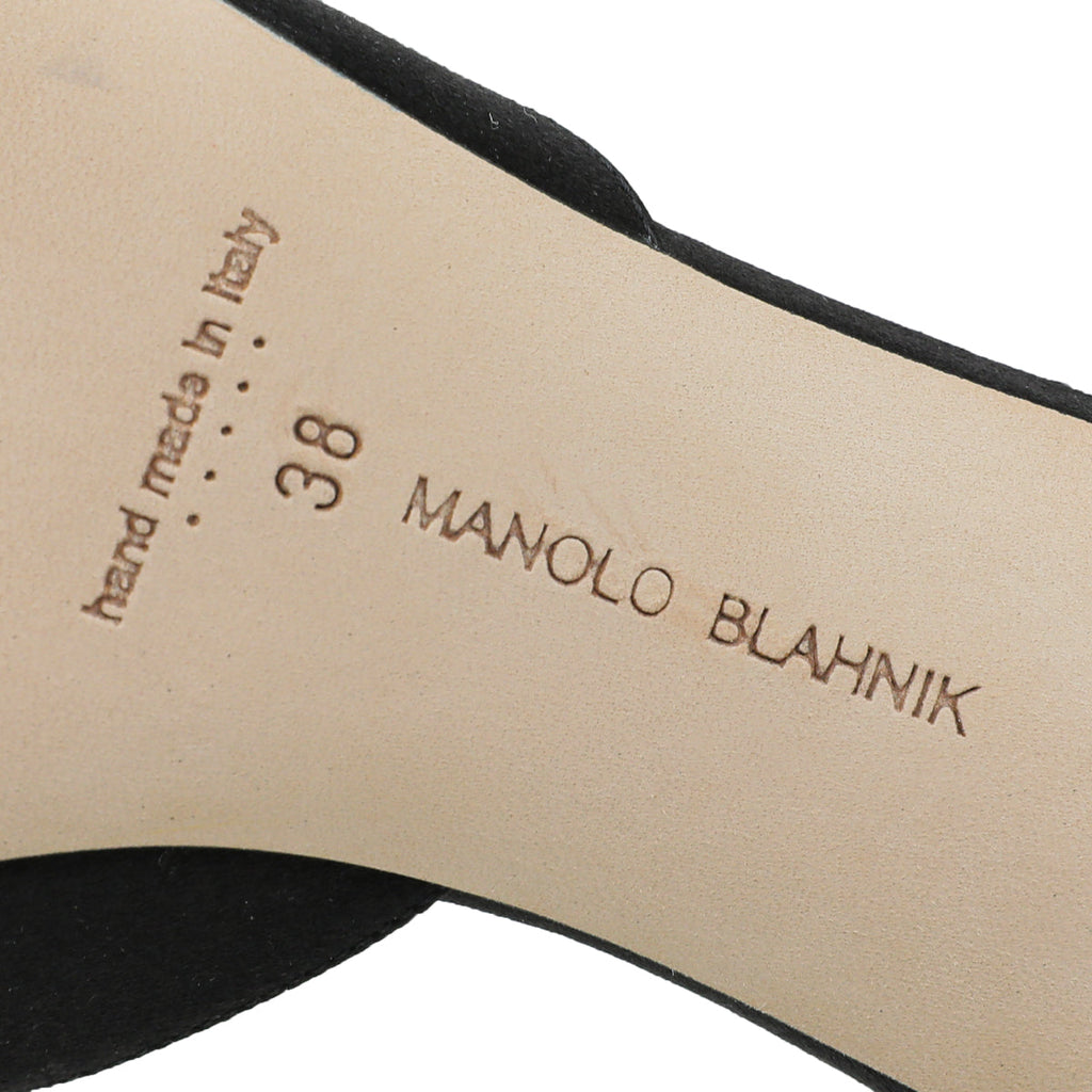 Manolo Blahnik Black Satin Hangisi Mules 38