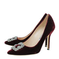 Manolo Blahnik Burgundy Velvet Hangisi Pumps 39