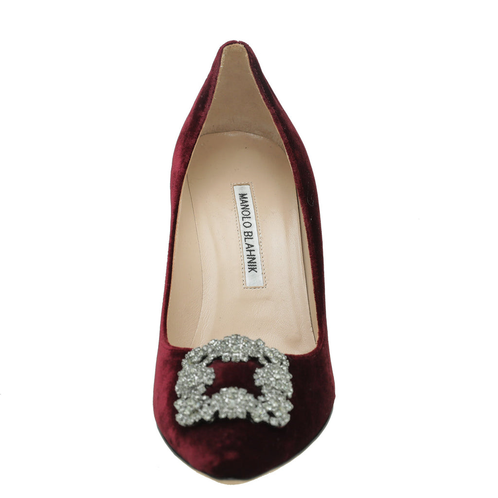 Manolo Blahnik Burgundy Velvet Hangisi Pumps 39