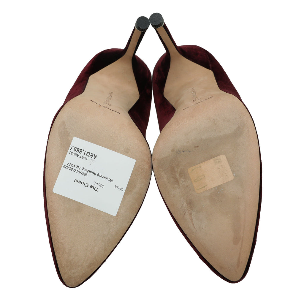 Manolo Blahnik Burgundy Velvet Hangisi Pumps 39
