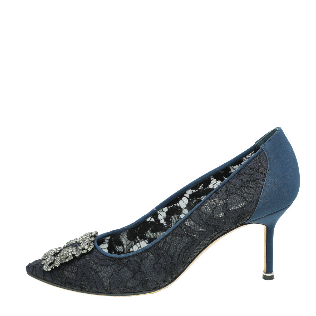 Manolo Blahnik Navy Lace Hangisi Pump 38