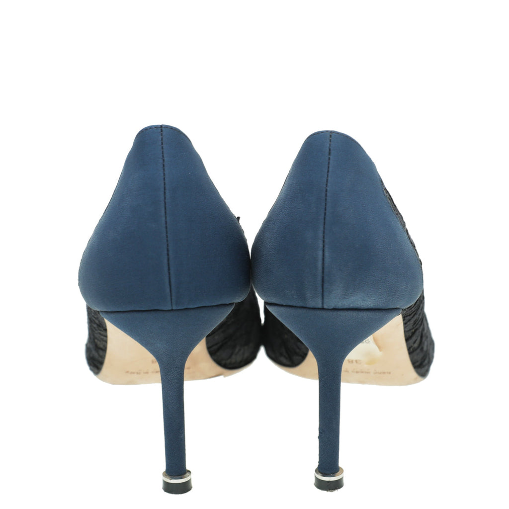 Manolo Blahnik Navy Lace Hangisi Pump 38