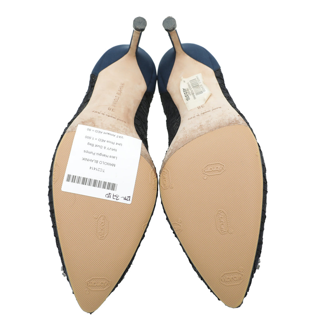 Manolo Blahnik Navy Lace Hangisi Pump 38