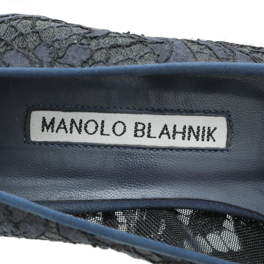Manolo Blahnik Navy Lace Hangisi Pump 38