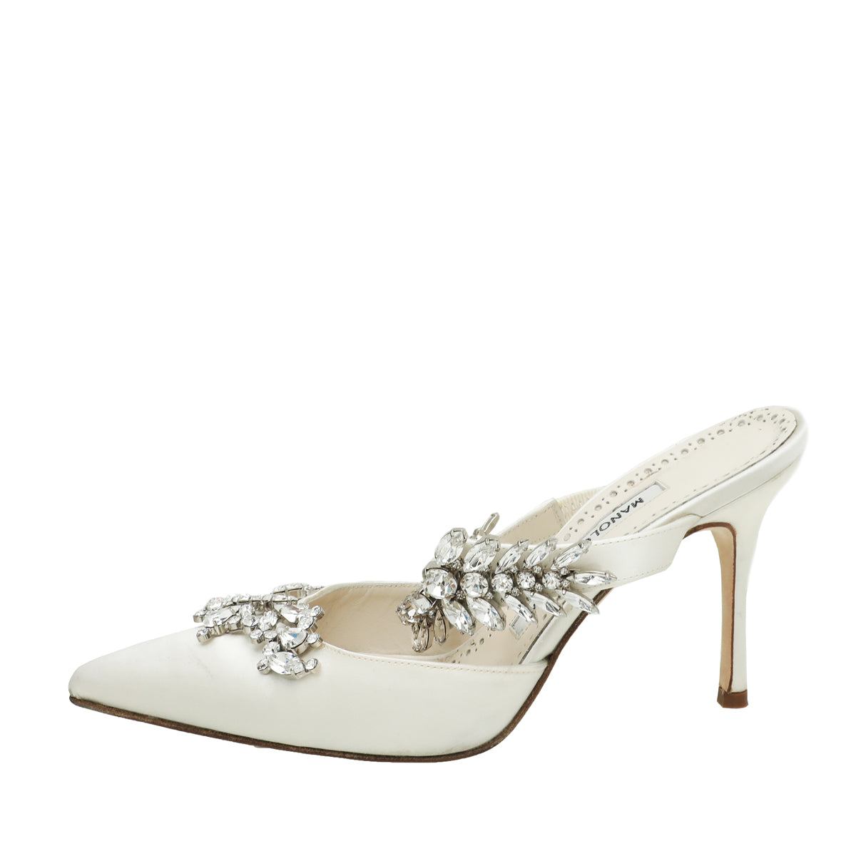 Manolo Blahnik White Satin Lurum Mules 36.5