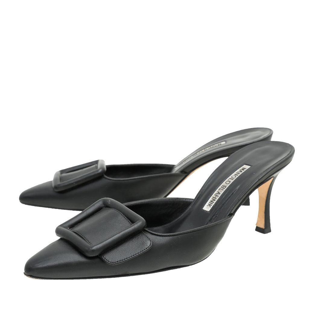 Manolo Blahnik Black Maysale Mules 38