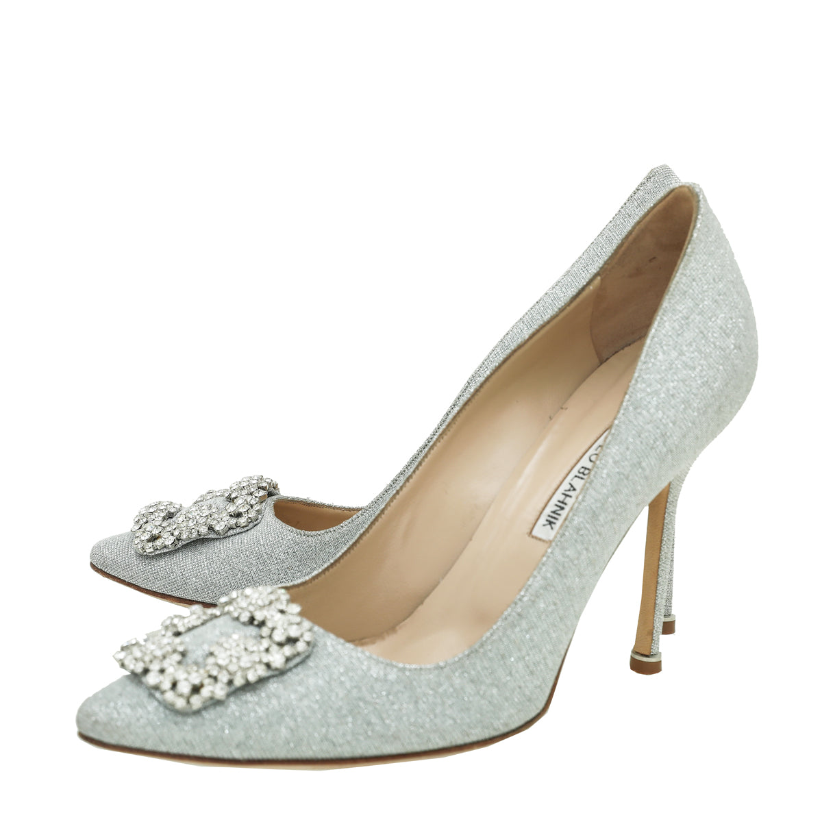 Manolo Blahnik Silver Notturno Glitter Hangisi Bride Pump 39
