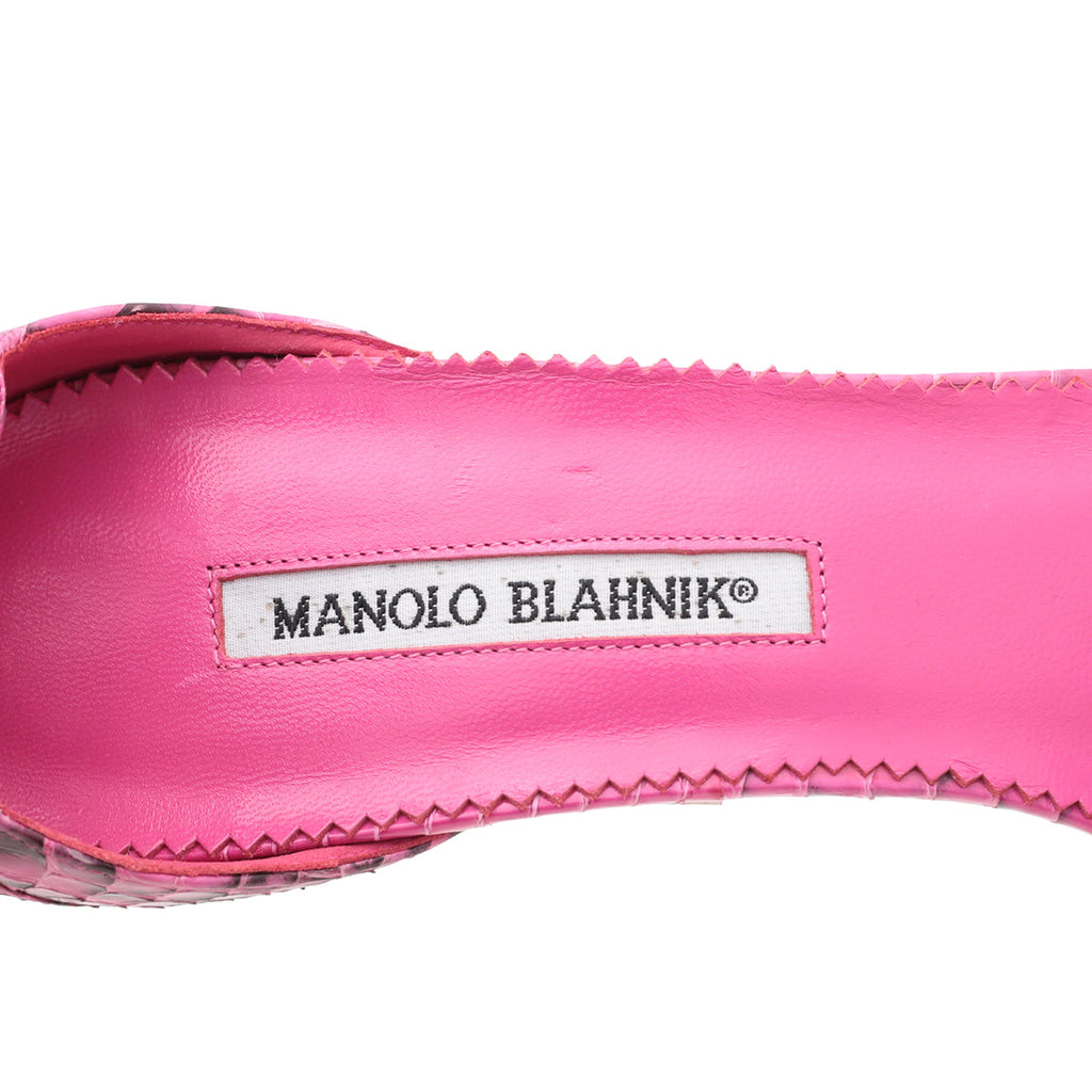 Manolo Blahnik Fuschia Python Ankle Strap Sandals 41