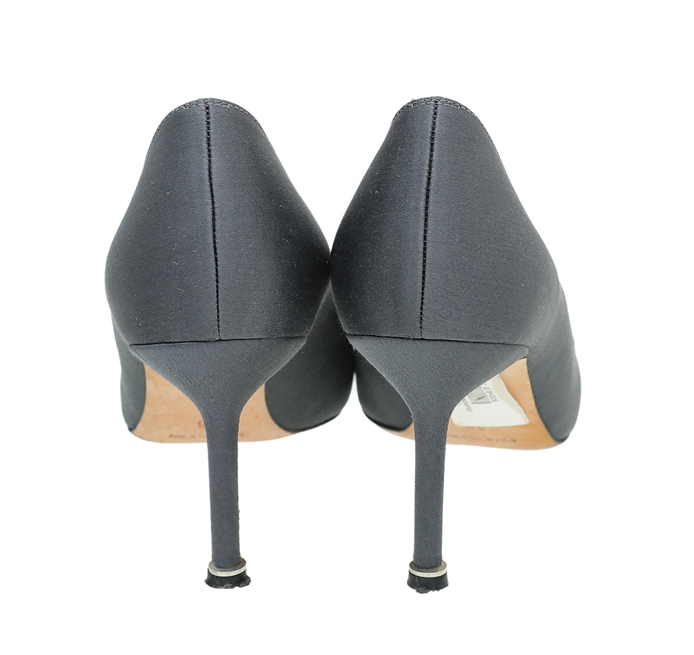 Manolo Blahnik Dark Gray Satin Hangisi Pumps 38