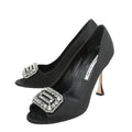 Manolo Blahnik Black Satin Matik Peep Toe Pump 37