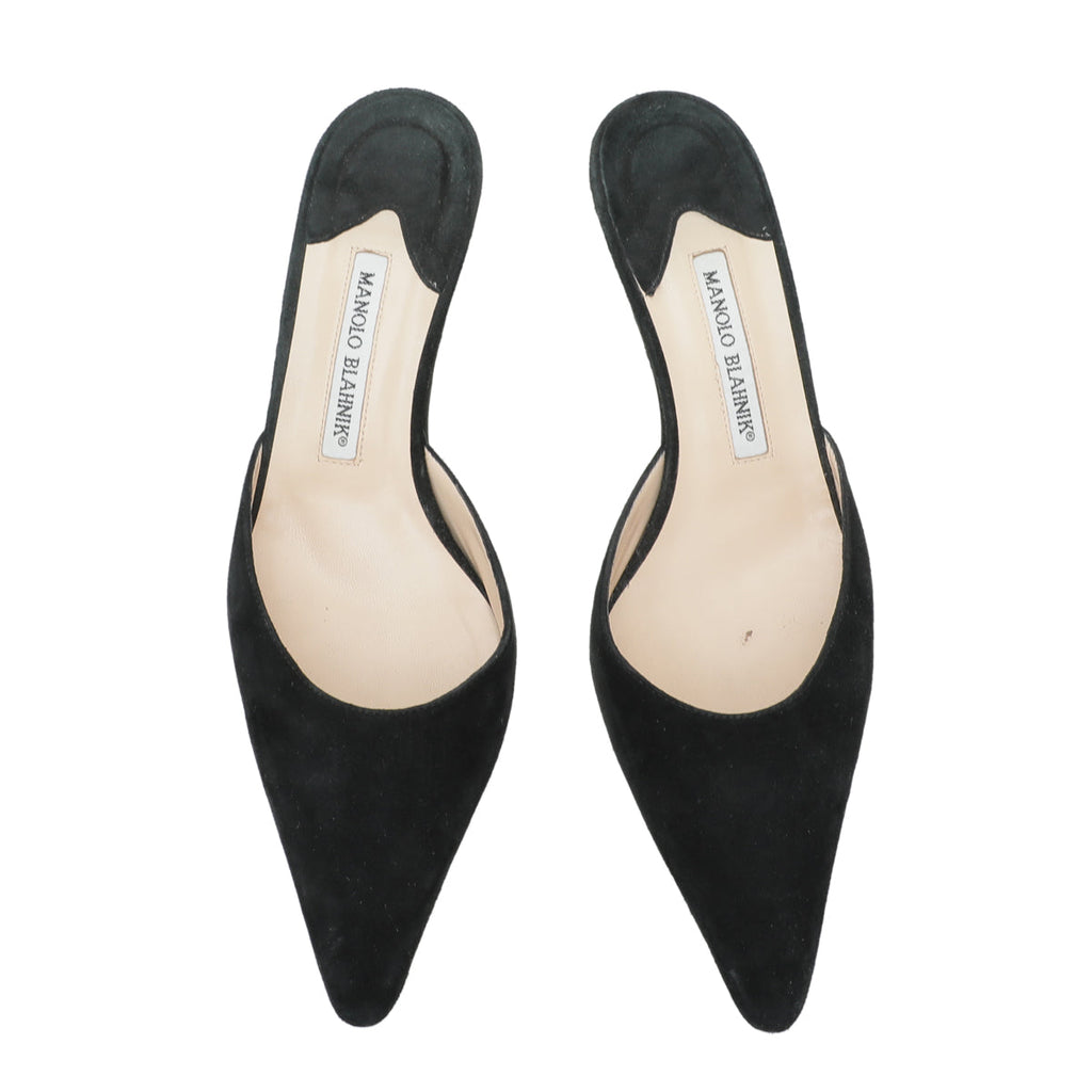 Manolo Blahnik Black Suede Carolyne Mules 38