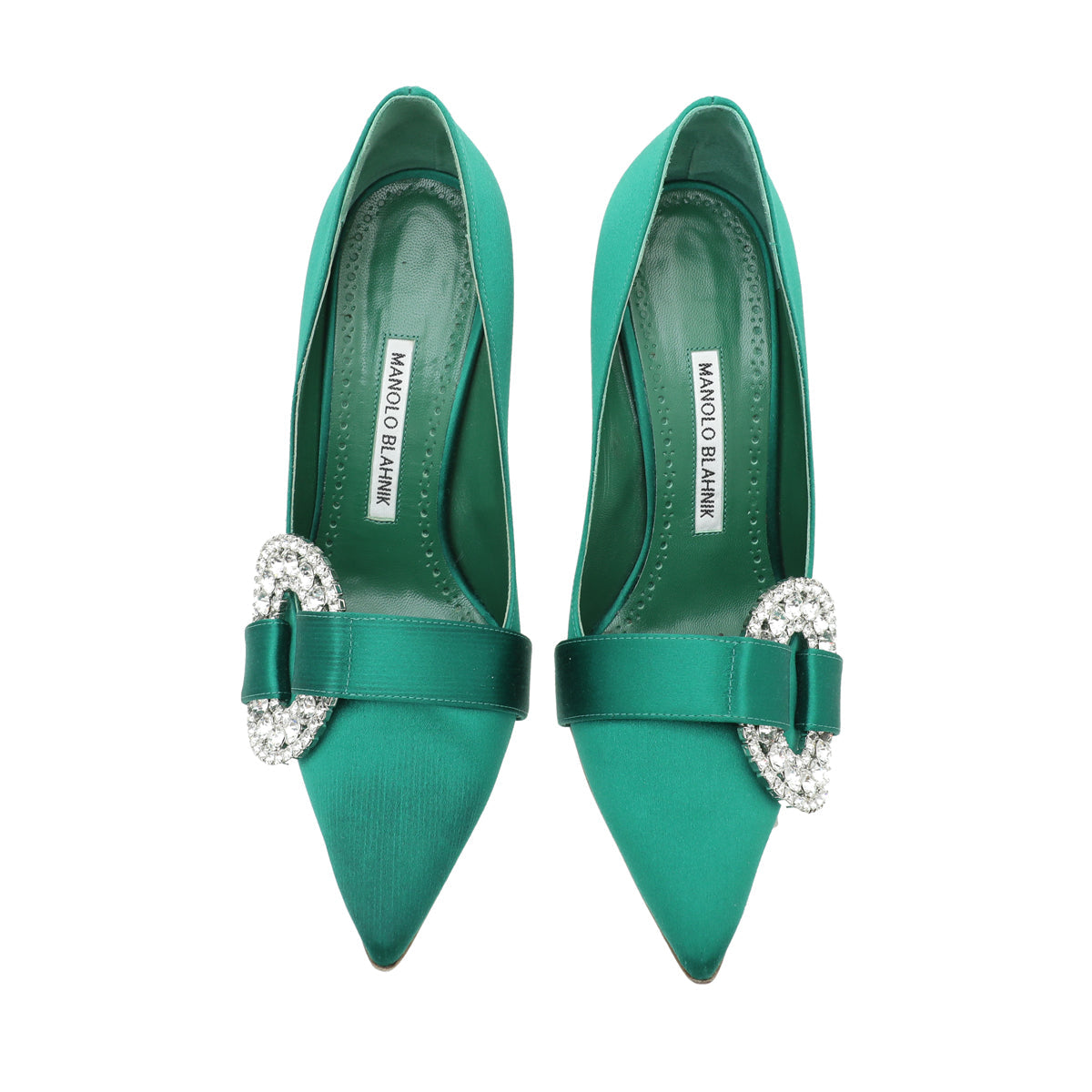 Manolo Blahnik Emerald Green Satin Tartonacri Pump 37.5