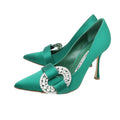 Manolo Blahnik Emerald Green Satin Tartonacri Pump 37.5