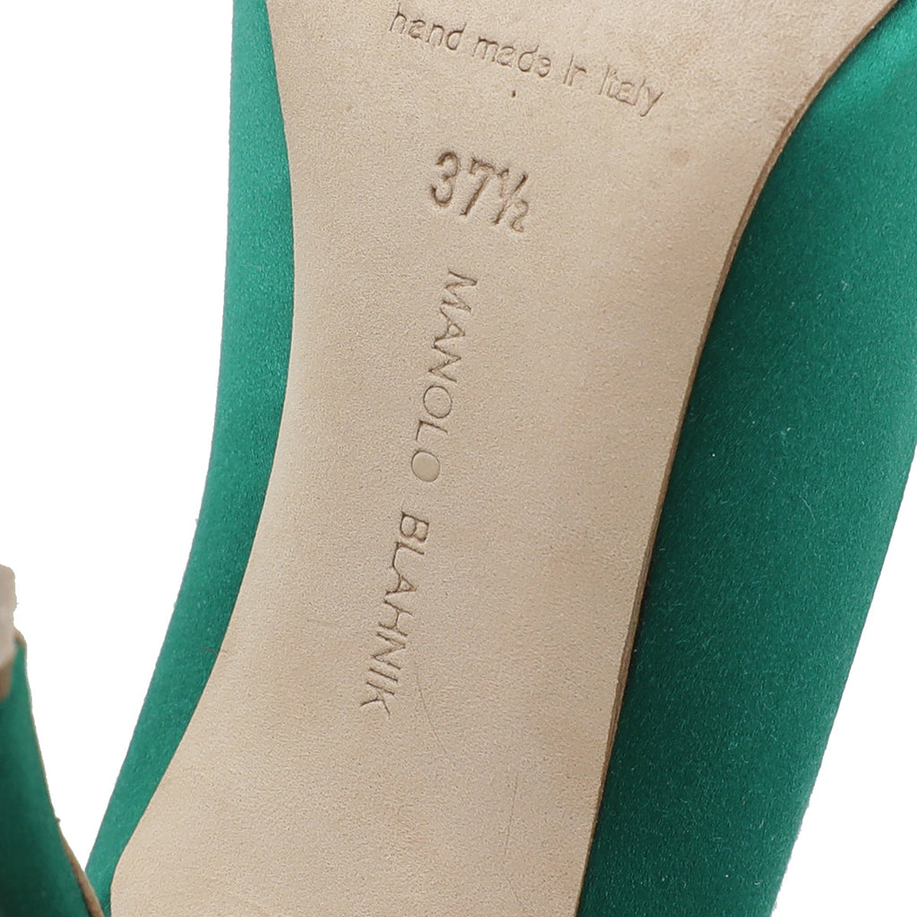 Manolo Blahnik Emerald Green Satin Tartonacri Pump 37.5
