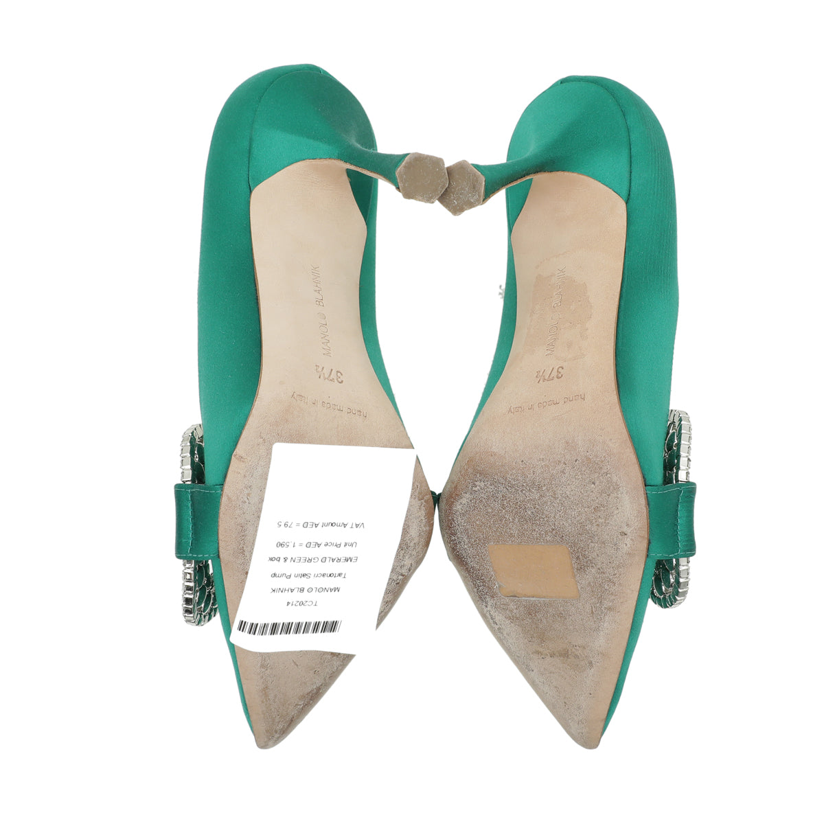 Manolo Blahnik Emerald Green Satin Tartonacri Pump 37.5