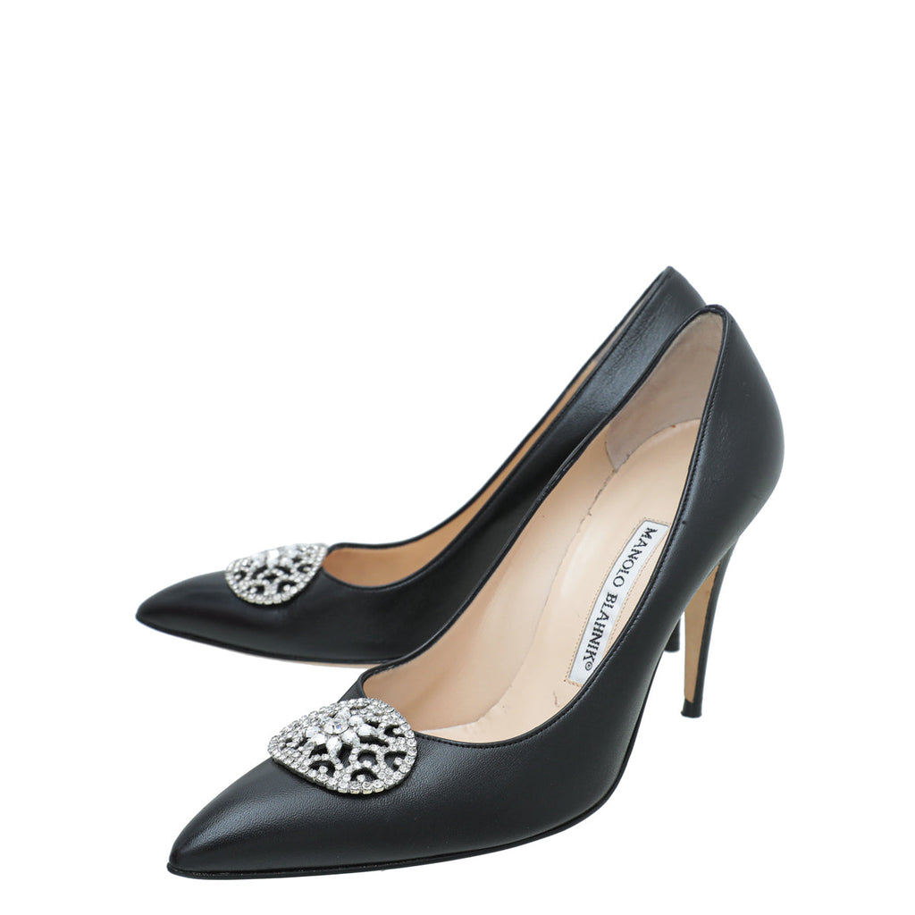 Manolo Blahnik Black Oval Crystal Pump 37.5