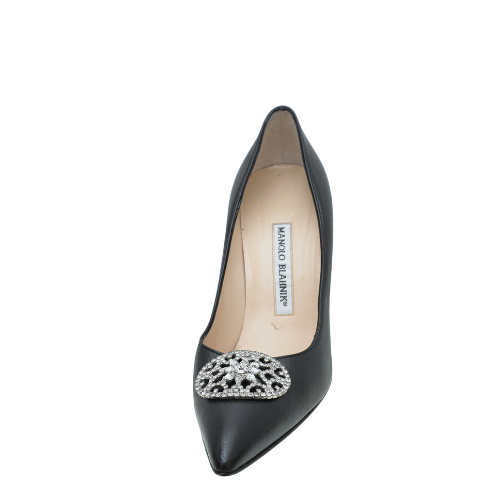 Manolo Blahnik Black Oval Crystal Pump 37.5