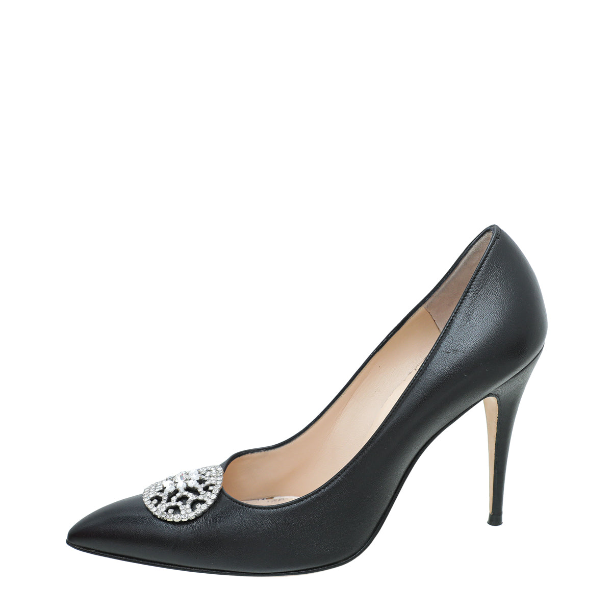 Manolo Blahnik Black Oval Crystal Pump 37.5