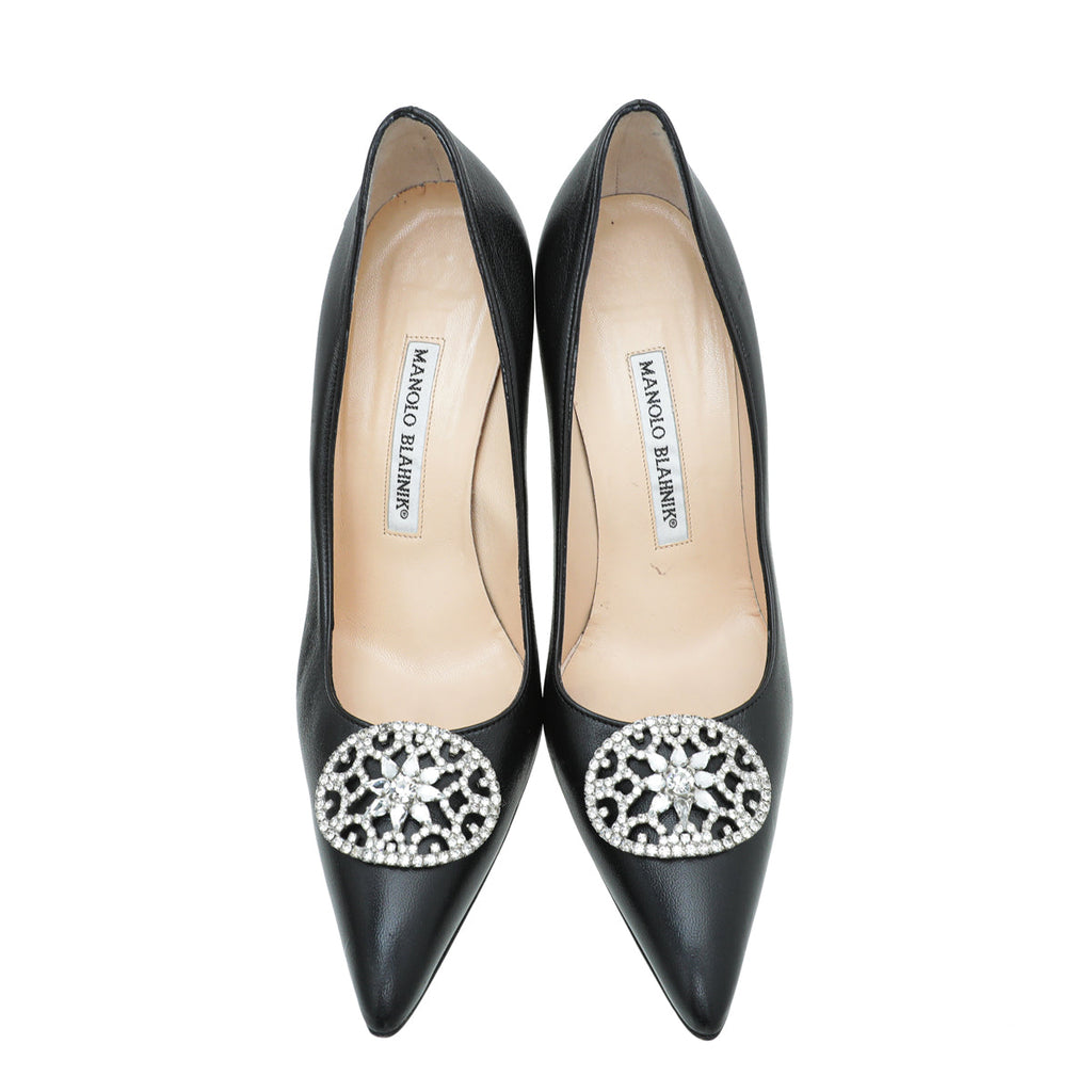 Manolo Blahnik Black Oval Crystal Pump 37.5