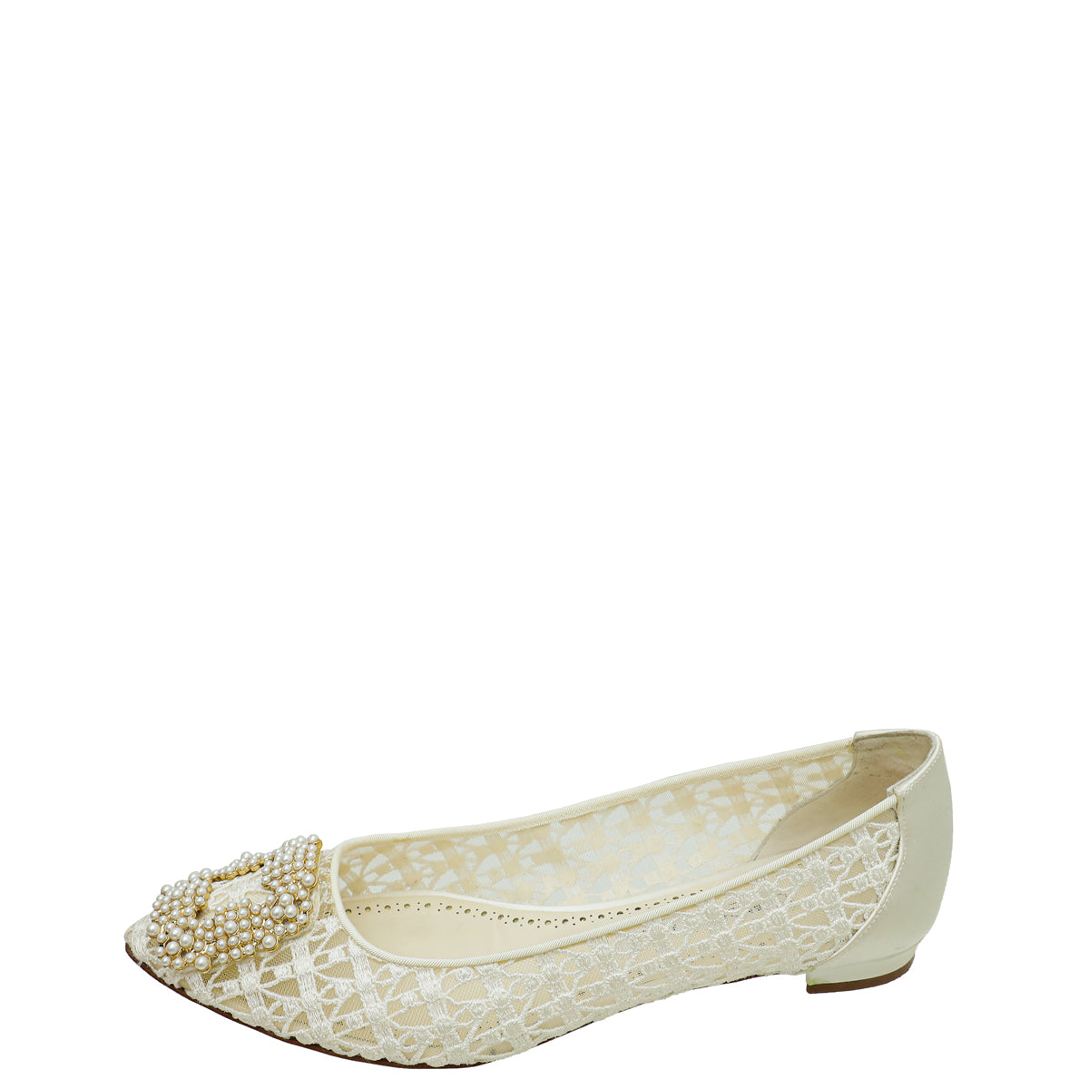 Manolo Blahnik White Hangisi Lace Ballerina Flat 39