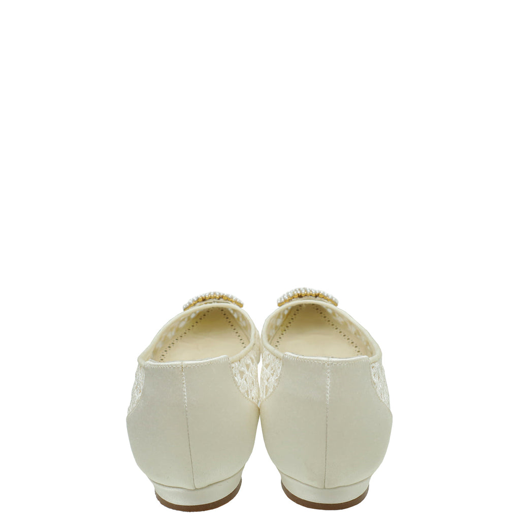 Manolo Blahnik White Hangisi Lace Ballerina Flat 39