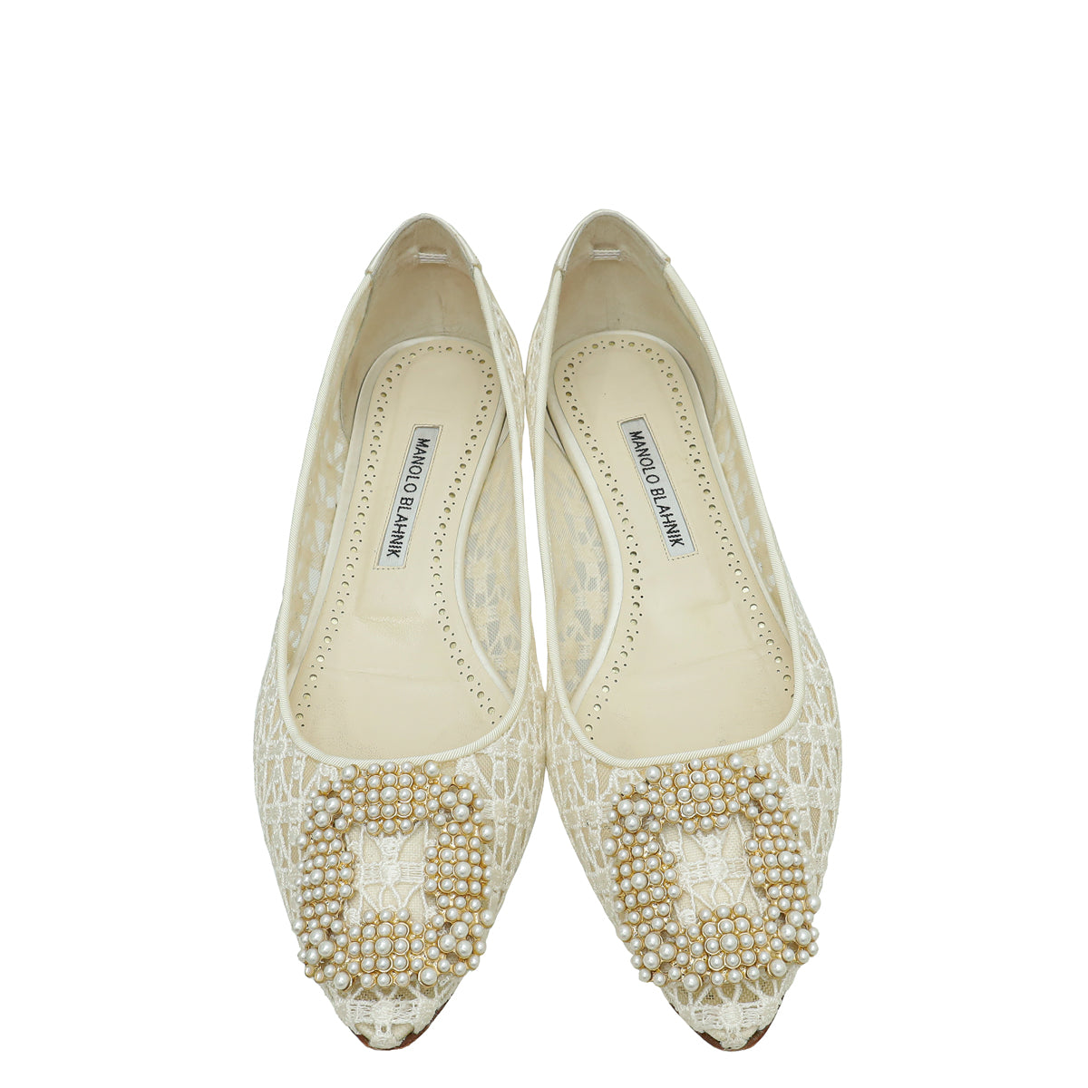 Manolo Blahnik White Hangisi Lace Ballerina Flat 39
