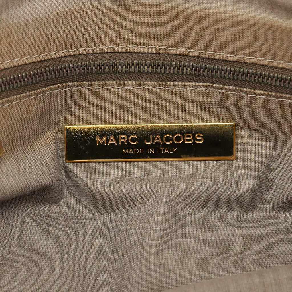 Beige Leather Double Pocket Top Handle Bag