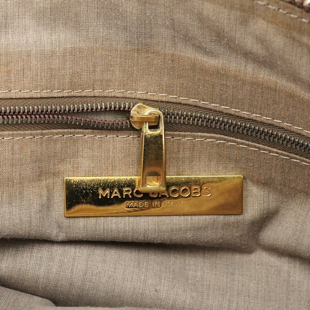 Beige Leather Double Pocket Top Handle Bag