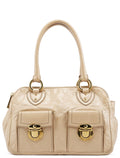 Beige Leather Double Pocket Top Handle Bag