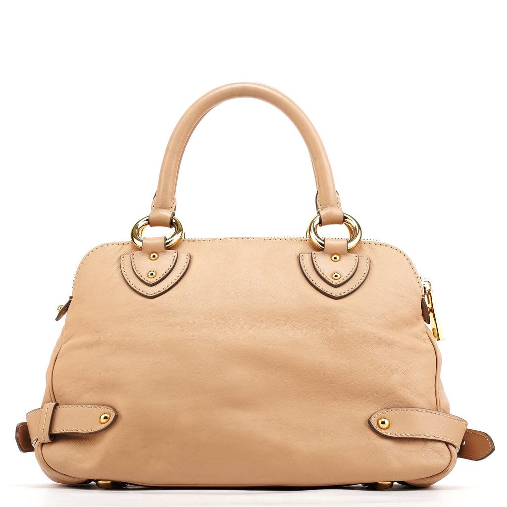 Beige Leather Top Handle Bag