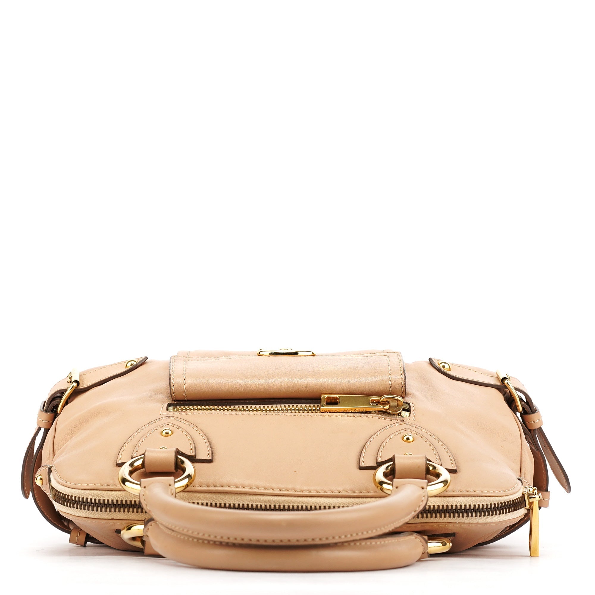 Beige Leather Top Handle Bag