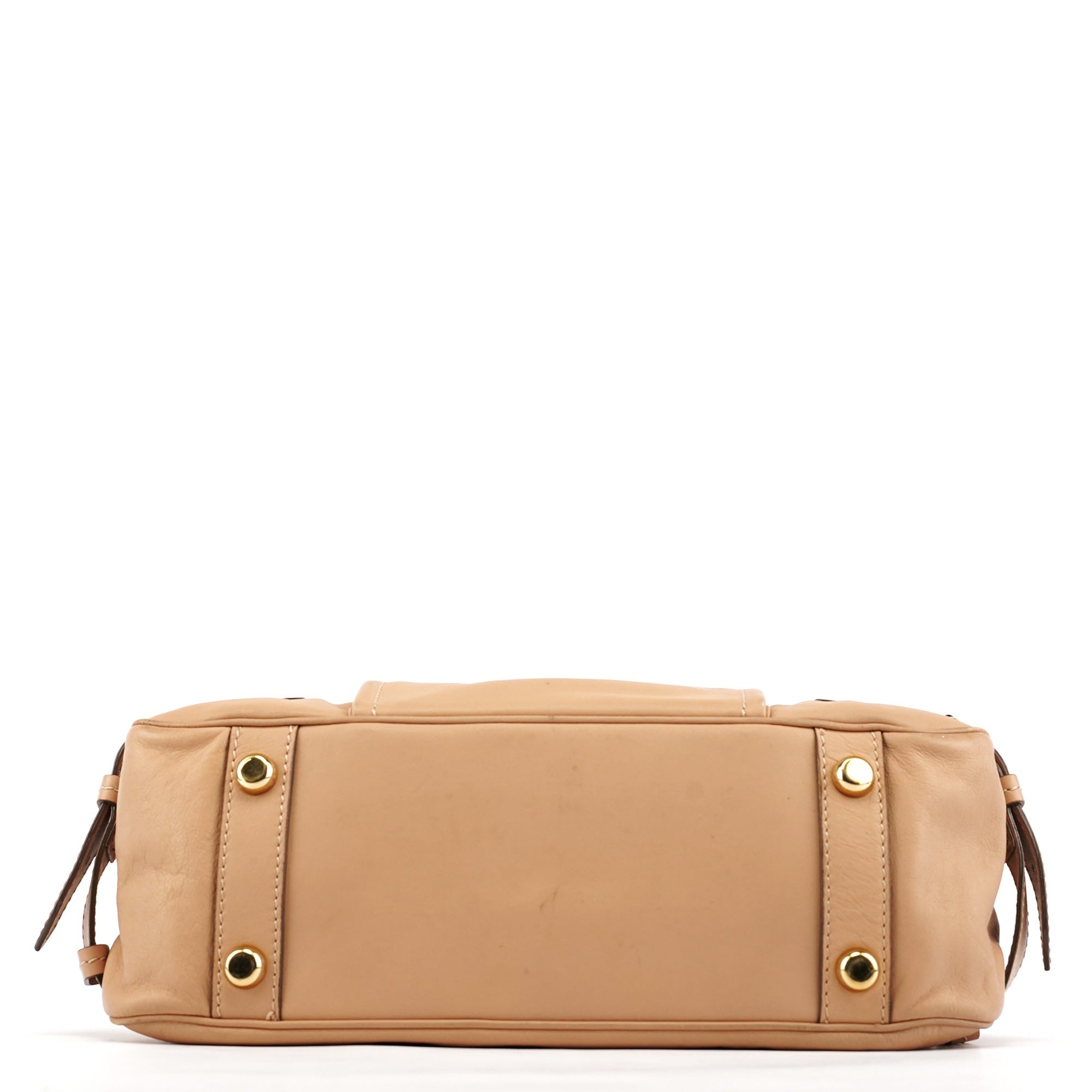 Beige Leather Top Handle Bag