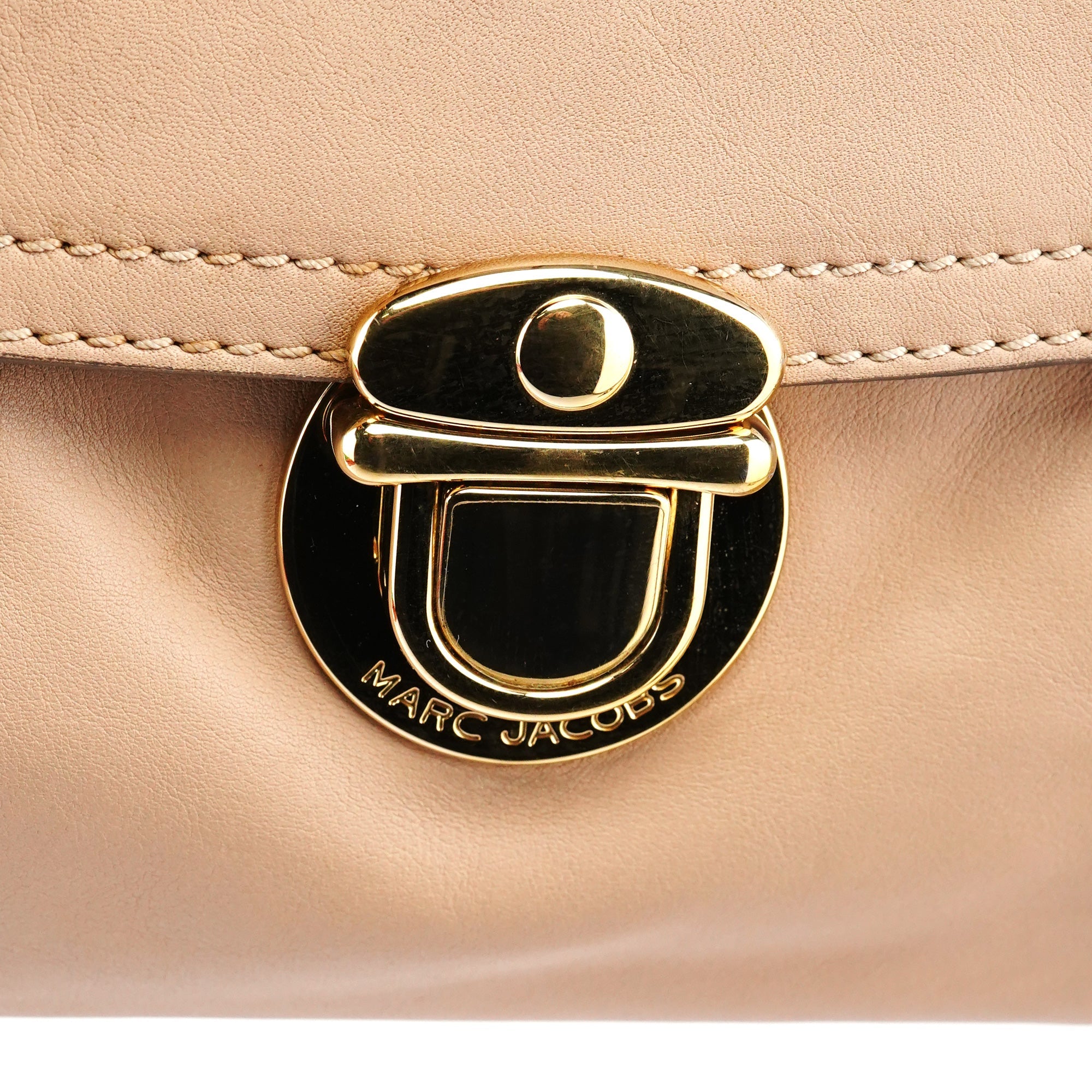 Beige Leather Top Handle Bag