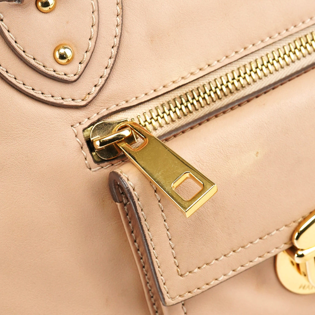 Beige Leather Top Handle Bag