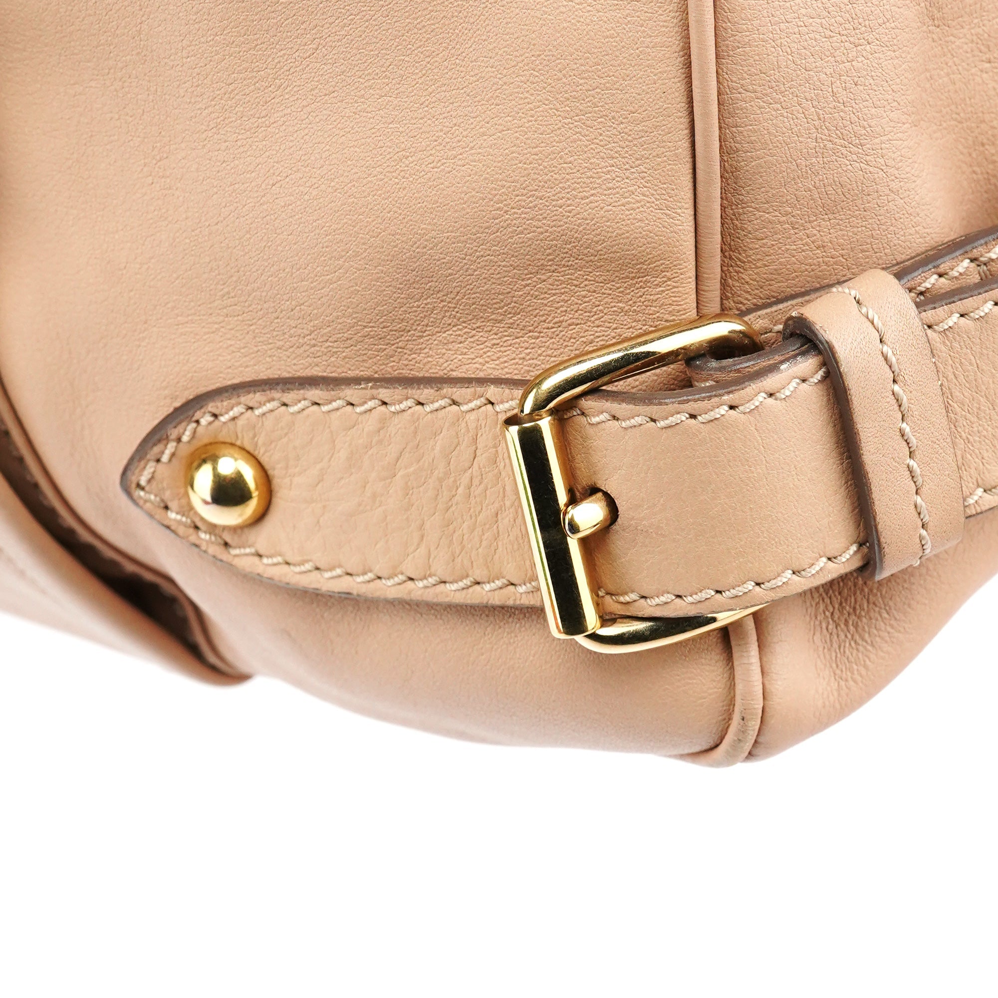 Beige Leather Top Handle Bag