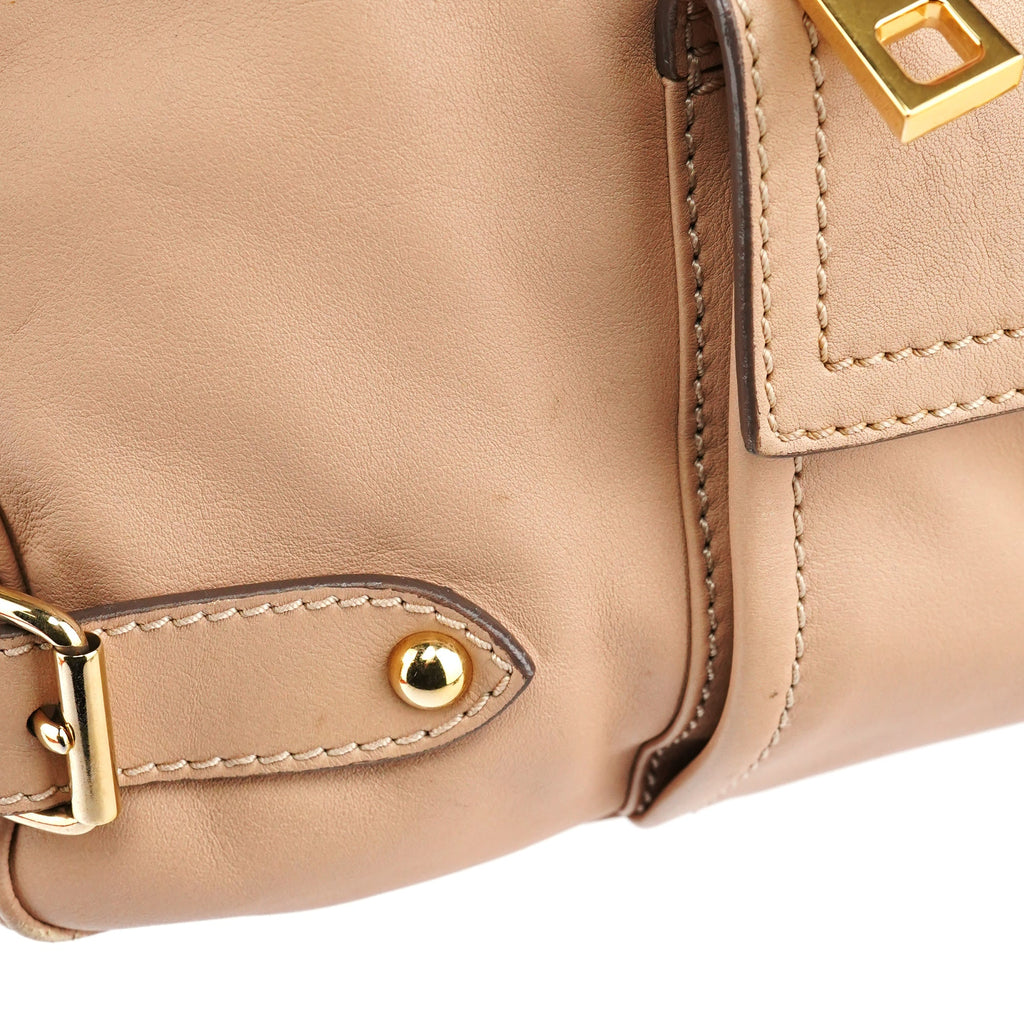 Beige Leather Top Handle Bag