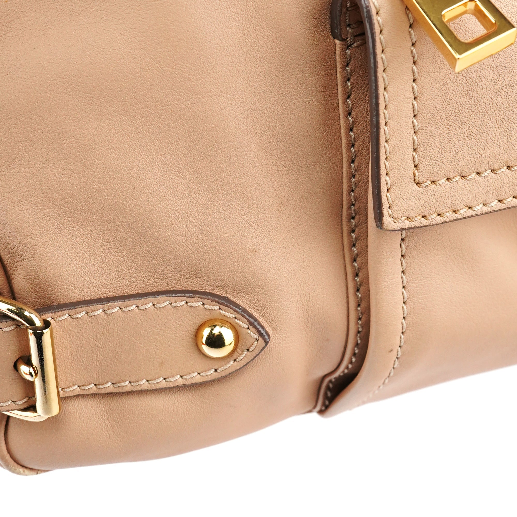 Beige Leather Top Handle Bag