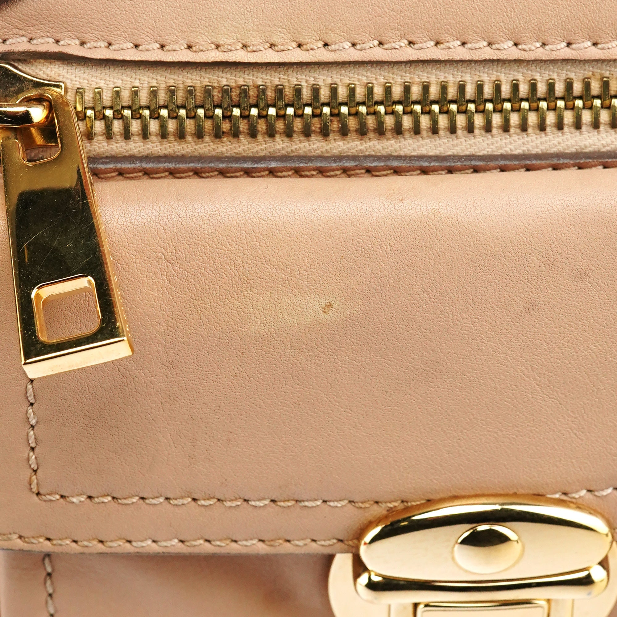 Beige Leather Top Handle Bag
