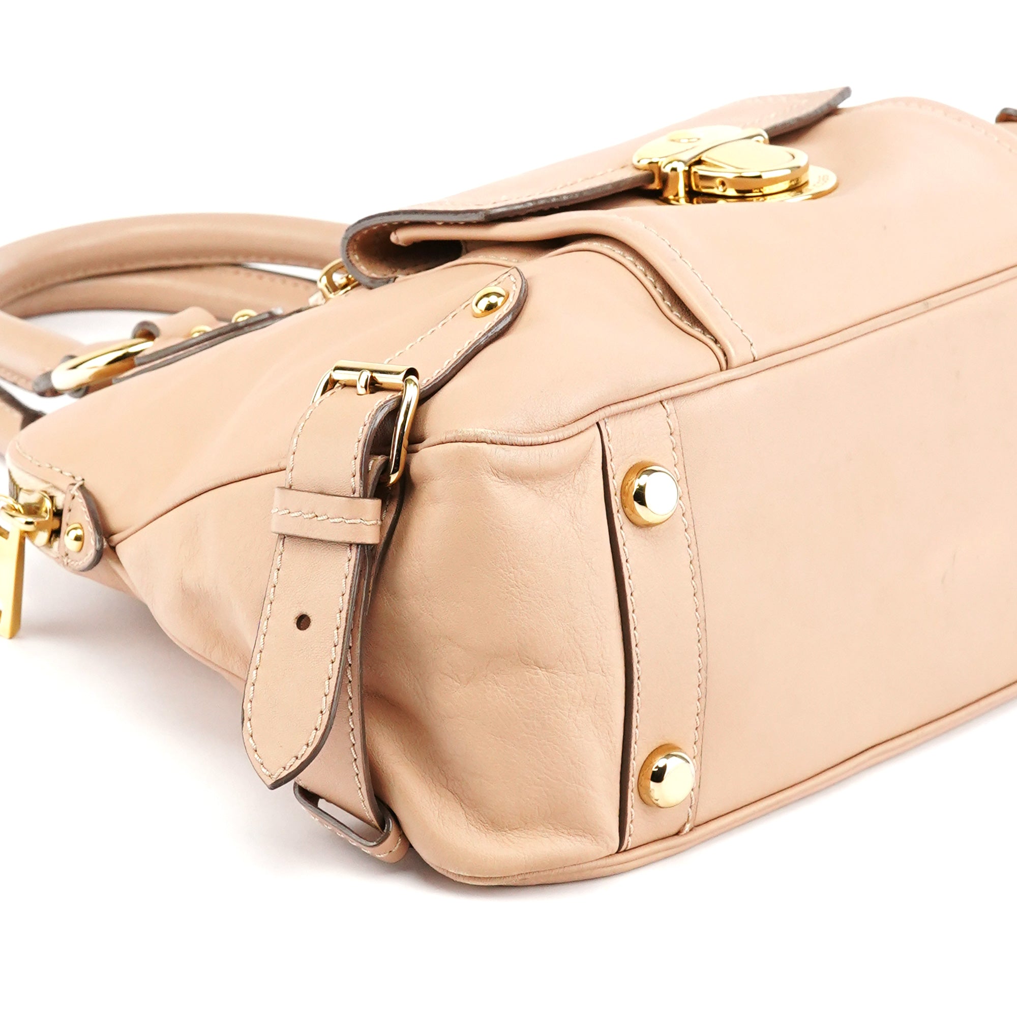 Beige Leather Top Handle Bag