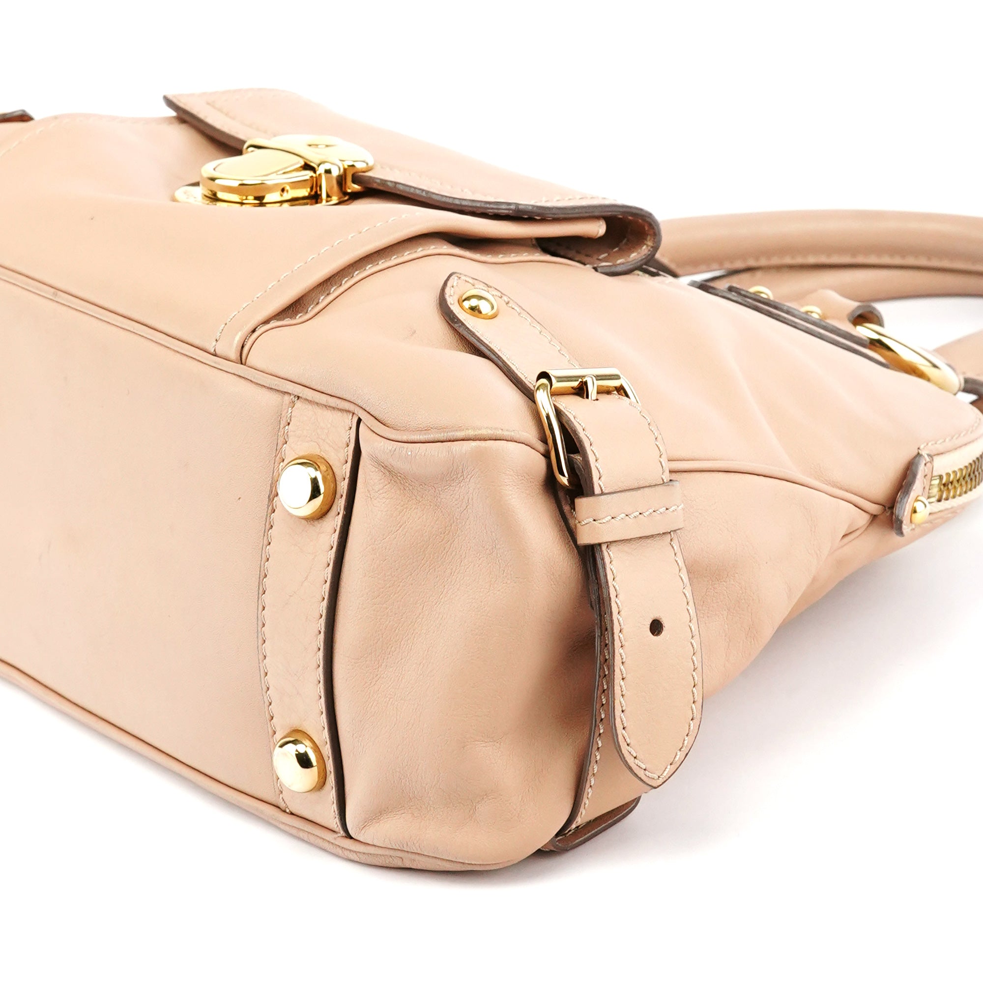 Beige Leather Top Handle Bag