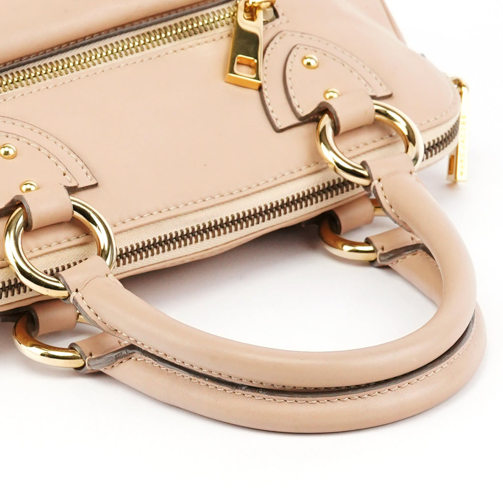 Beige Leather Top Handle Bag