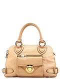 Beige Leather Top Handle Bag