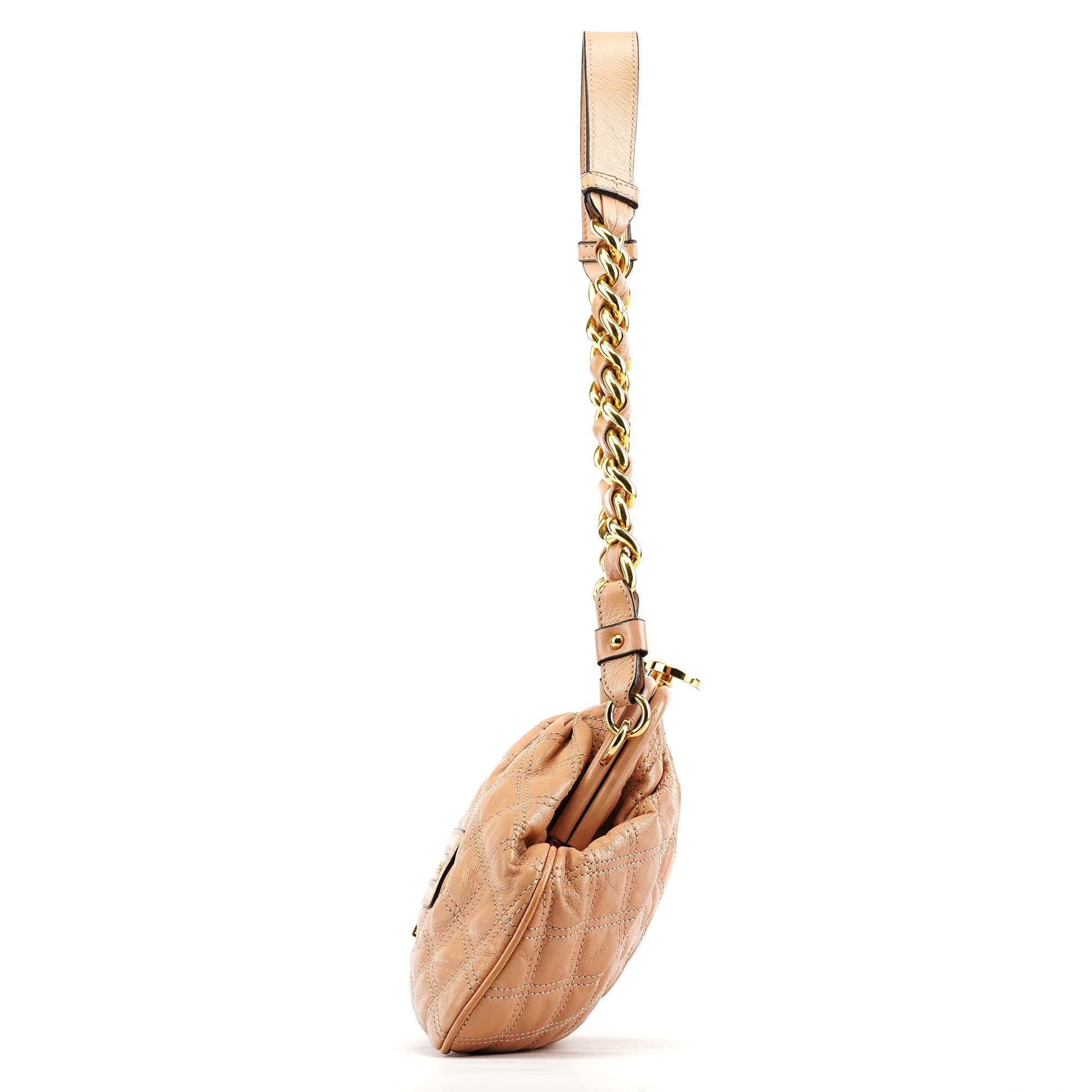 Beige Quilted Leather Stam Shoulder Bag