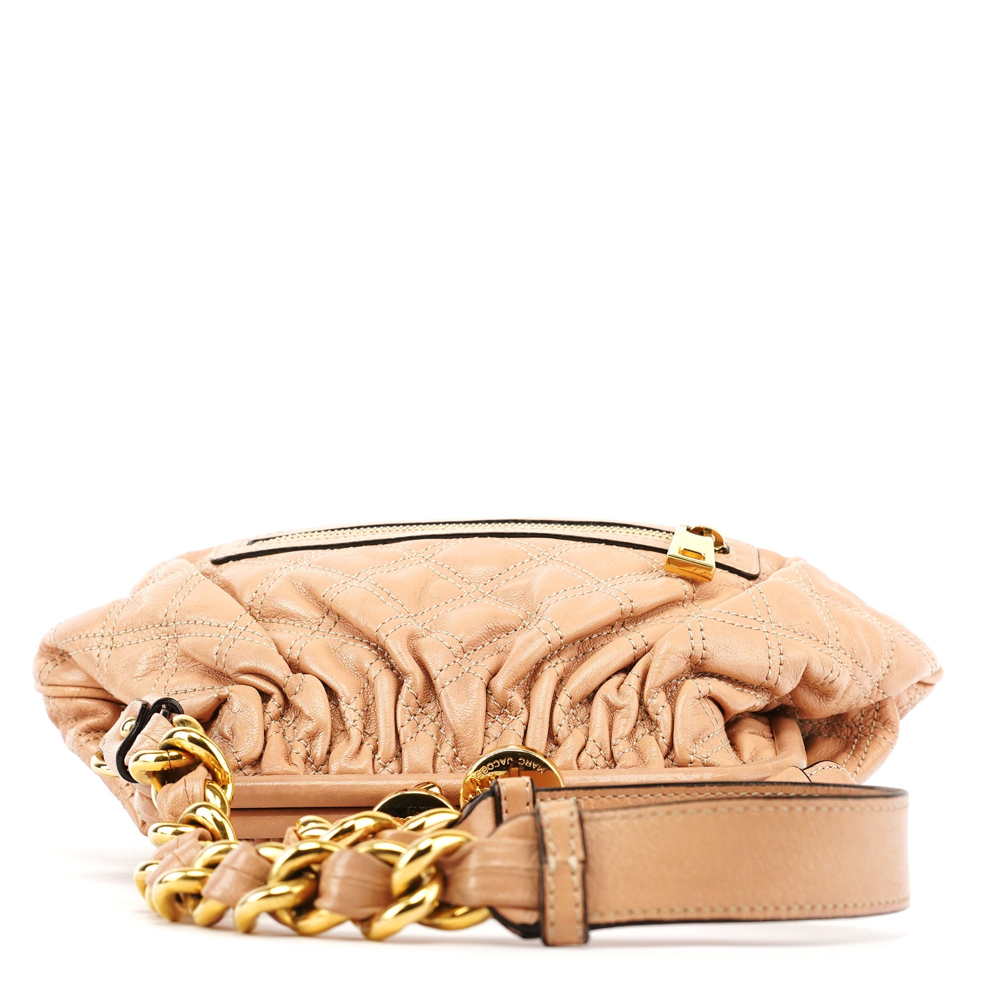 Beige Quilted Leather Stam Shoulder Bag