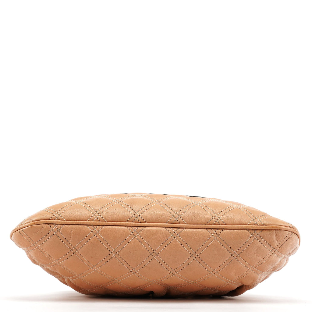 Beige Quilted Leather Stam Shoulder Bag