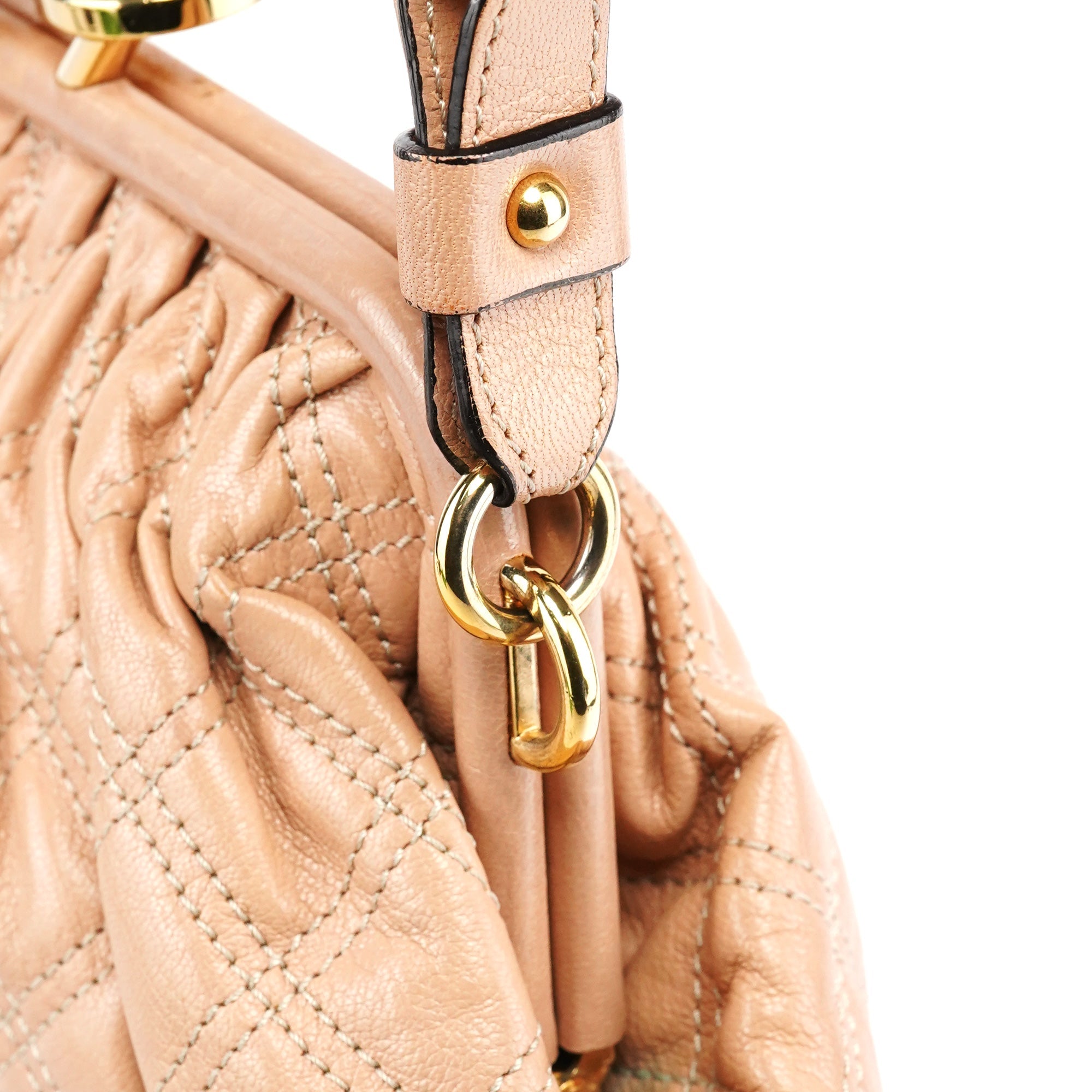 Beige Quilted Leather Stam Shoulder Bag